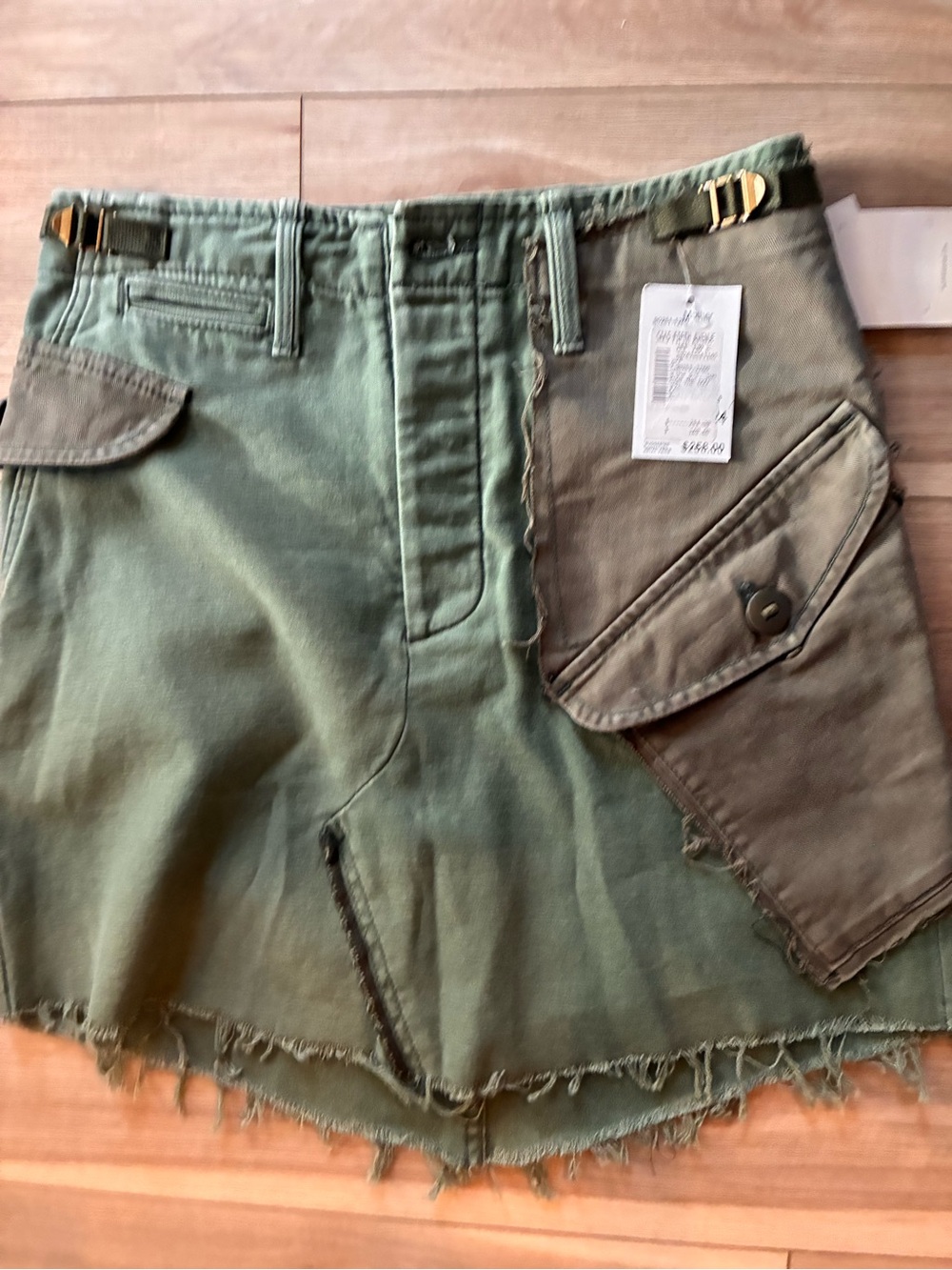 MOTHER Olive Green Patchwork Cargo Mini Shorts